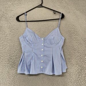 Zara Tank Womens Small Blue Striped Pleated Babydoll‎ Peplum Corporate Baddie